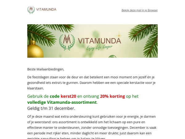 🎄 Vitamunda Kerstactie – 20% korting op het hele assortiment