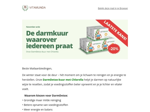 Alleen deze week nog: 20% korting op de DarmDetox