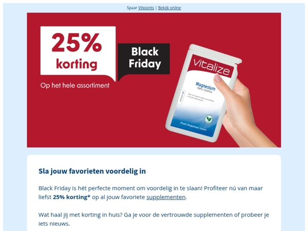 25% korting 🖤 Black Friday bij Vitalize