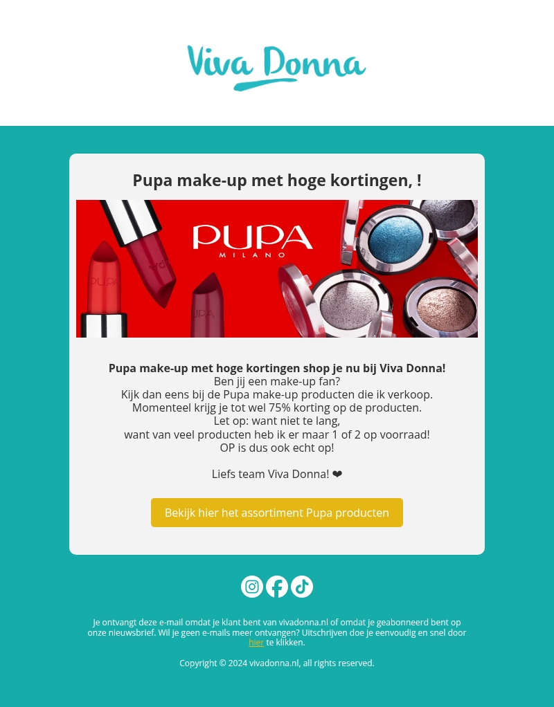 Pupa make-up met kortingen tot wel 75% Pupa make-up met kortingen tot wel 75%
