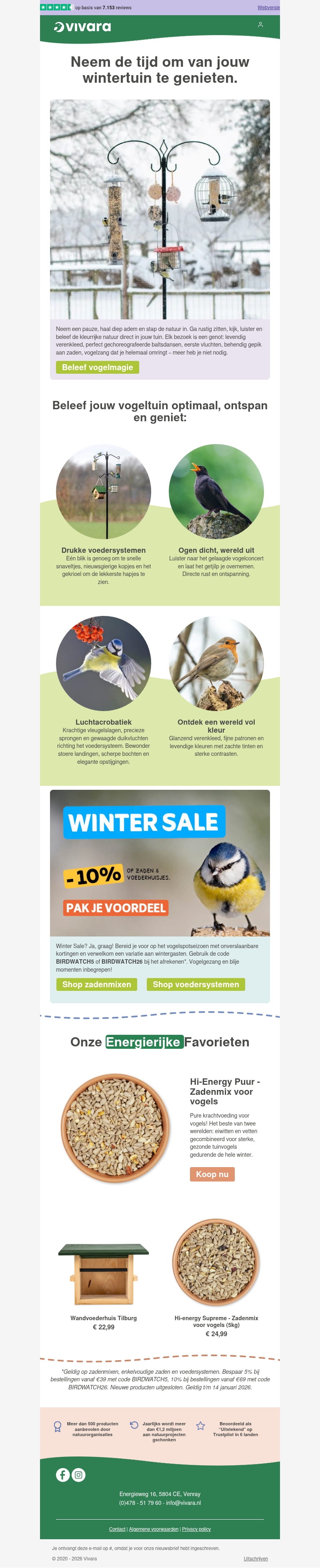 π¦ Wintervogels zijn er: 10% korting
π¦ Wintervogels zijn er: 10% korting