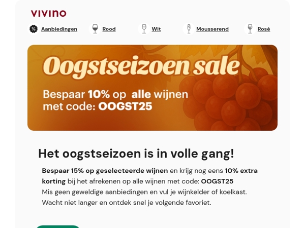 🍂 Oogstseizoen sale: extra 10% op alle wijnen
