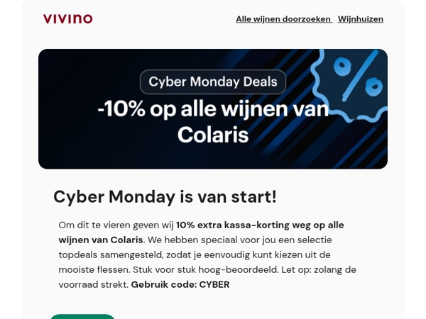 Cyber Monday is gestart: -10% op alle wijnen van Colaris