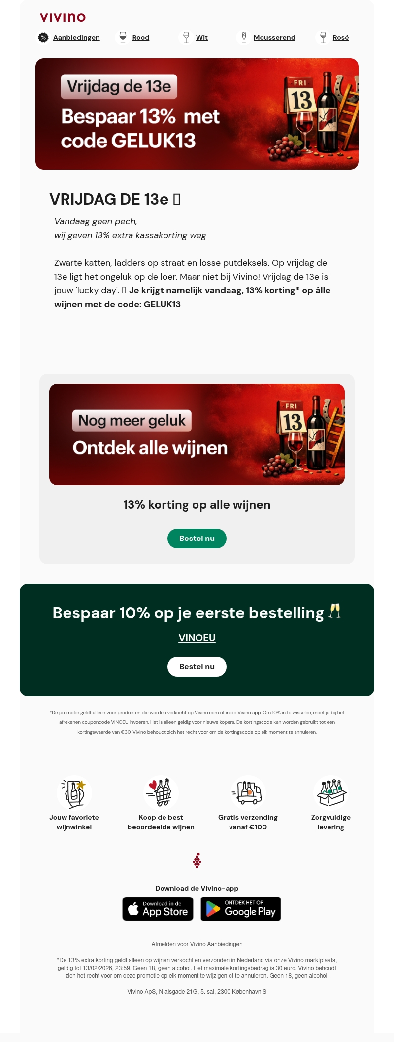 'Vrijdag de 13e'-korting! 🙀 Profiteer van 13% kassakorting op álle wijnen 'Vrijdag de 13e'-korting! 🙀 Profiteer van 13% kassakorting op álle wijnen