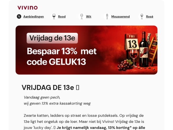 'Vrijdag de 13e'-korting! 🙀 Profiteer van 13% kassakorting op álle wijnen