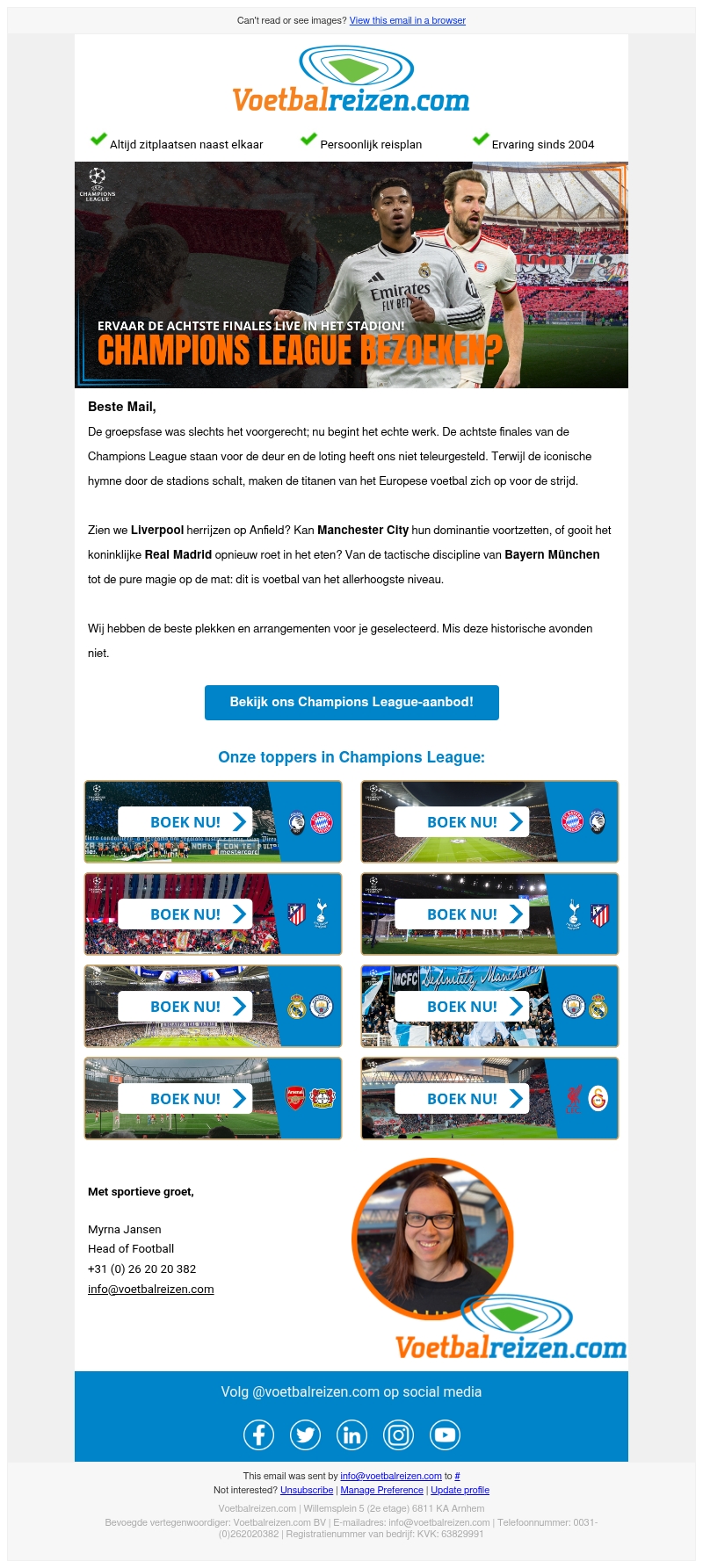 Champions League 1/8e finales: Boek nu jouw droomwedstrijd Champions League 1/8e finales: Boek nu jouw droomwedstrijd