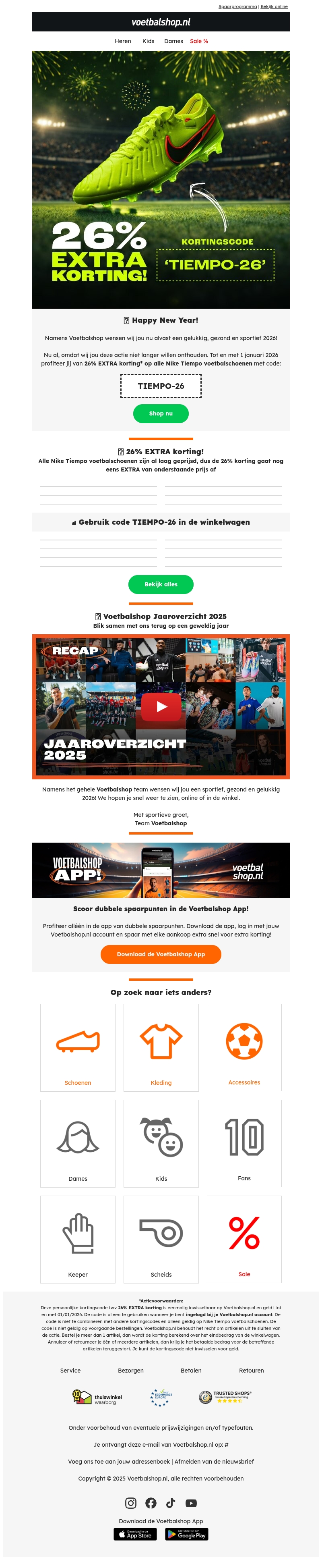 đĨ Happy new year met 26% EXTRA korting op alle Nike Tiempo voetbalschoenen! đĨ Happy new year met 26% EXTRA korting op alle Nike Tiempo voetbalschoenen!