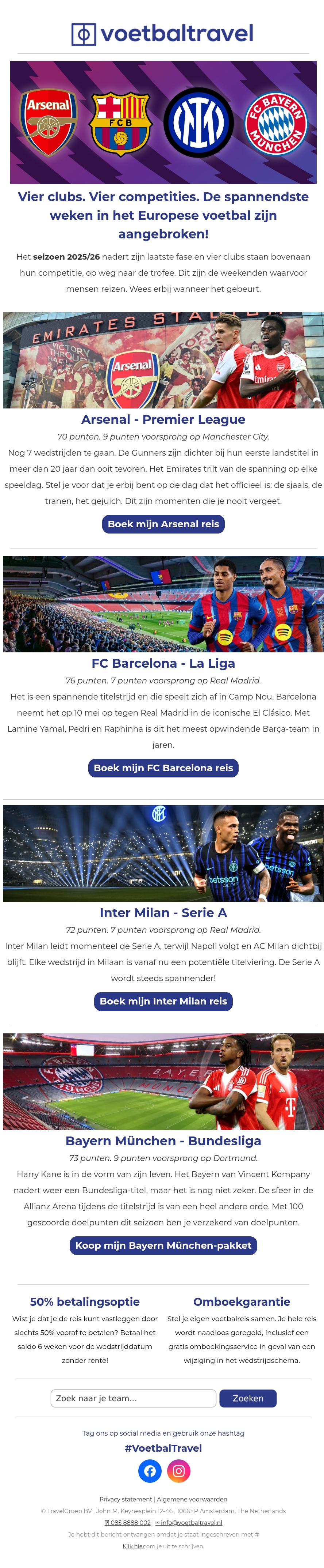 🏆 Arsenal, Barcelona, Inter, Bayern. De titel ligt binnen handbereik! 🏆 Arsenal, Barcelona, Inter, Bayern. De titel ligt binnen handbereik!