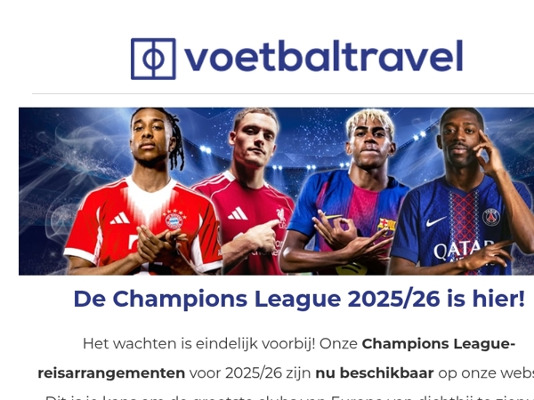 🏆 Champions League-reizen voor 2025/26 zijn nu beschikbaar!