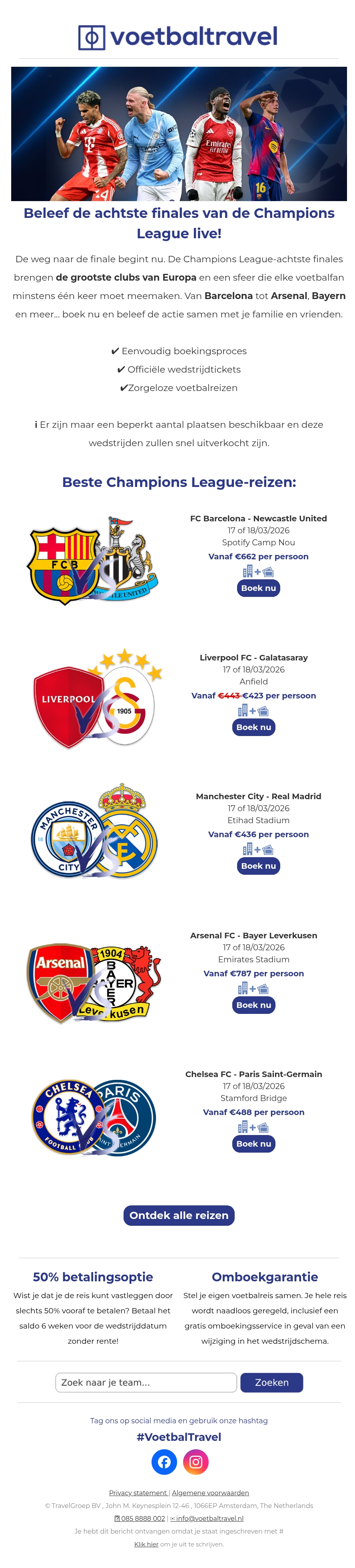 🏆 Beleef de achtste finales van de Champions League live 🏆 Beleef de achtste finales van de Champions League live