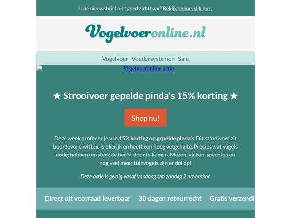 15% korting op gepelde pinda's