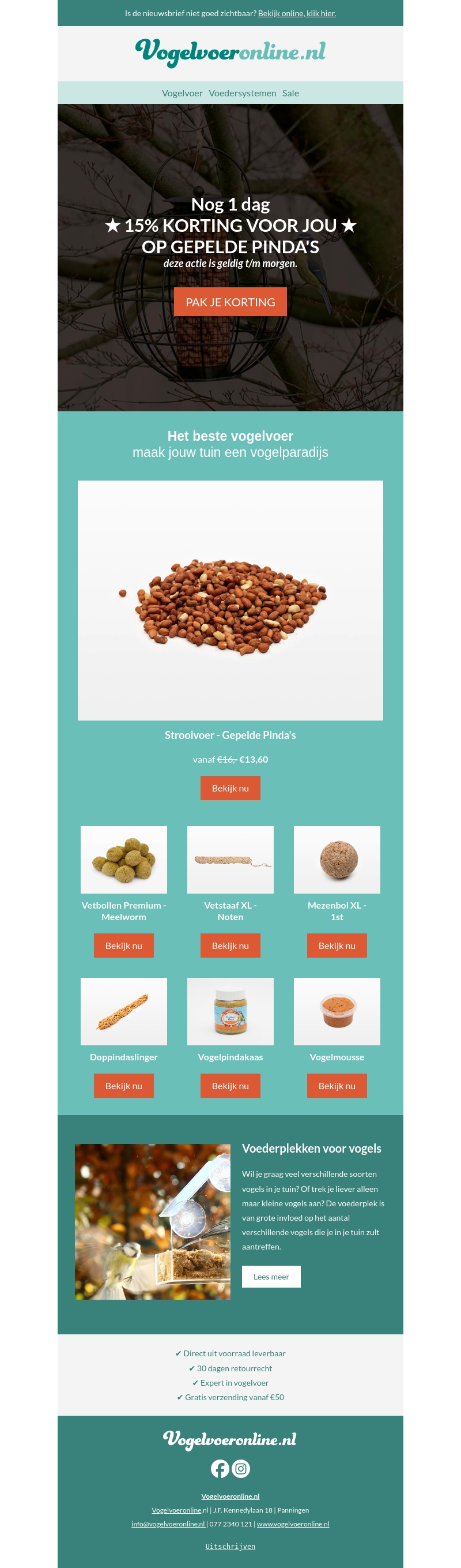 Laatste kans: 15% Korting op Gepelde pinda's 🐦️ Laatste kans: 15% Korting op Gepelde pinda's 🐦️