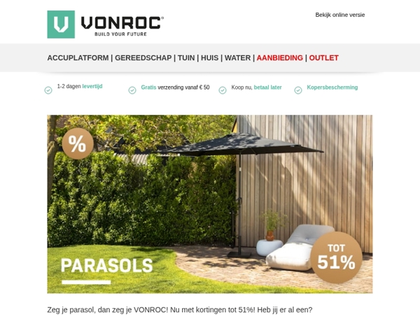 Profiteer tot 51% korting op parasols! 🌞