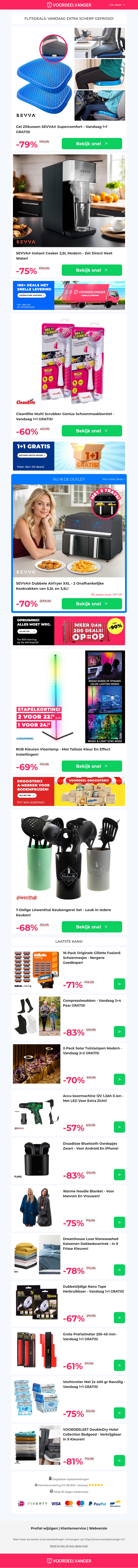β
1+1 GRATIS: Gel Zitkussen -79% / Instant Cooker 2,5L / Multi Scrubber 1+1 / RGB Vloerlamp / Keukengerei Set β
1+1 GRATIS: Gel Zitkussen -79% / Instant Cooker 2,5L / Multi Scrubber 1+1 / RGB Vloerlamp / Keukengerei Set
