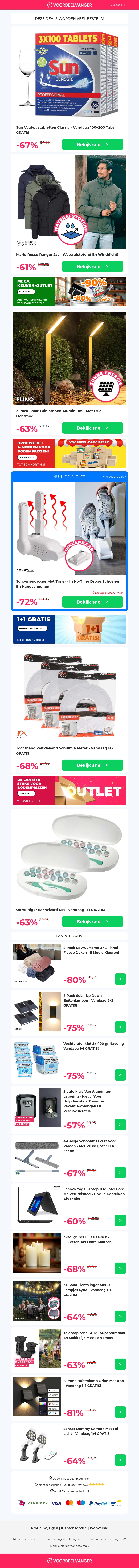 β
Bespaartip: 100+200 GRATIS Sun Tabs / Mario Russo Jas / 2-Pack Solar Tuinverlichting / Tochtband / Oorreiniger β
Bespaartip: 100+200 GRATIS Sun Tabs / Mario Russo Jas / 2-Pack Solar Tuinverlichting / Tochtband / Oorreiniger