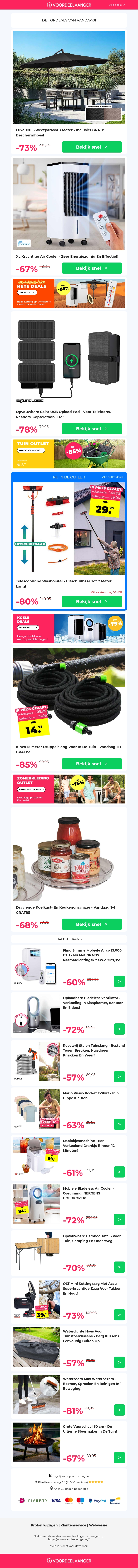 βοΈπ ERG GEWILD: XXL Parasol -73% Korting / XL Air Cooler / Solar Oplaad Pad / Tuin Druppelslang 1+1 / Koelkastorganizer 1+1 βοΈπ ERG GEWILD: XXL Parasol -73% Korting / XL Air Cooler / Solar Oplaad Pad / Tuin Druppelslang 1+1 / Koelkastorganizer 1+1