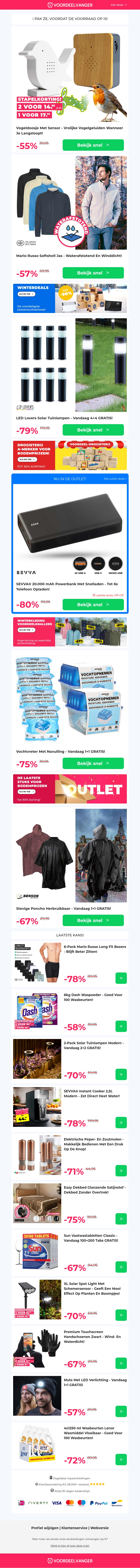 πΆ 55% KORTING Op Sensor Vogeldoosje π¦ / Softshell Waterafstotende Jas / Solar Tuinlampen 4+4 / Vochtvreter / Poncho πΆ 55% KORTING Op Sensor Vogeldoosje π¦ / Softshell Waterafstotende Jas / Solar Tuinlampen 4+4 / Vochtvreter / Poncho