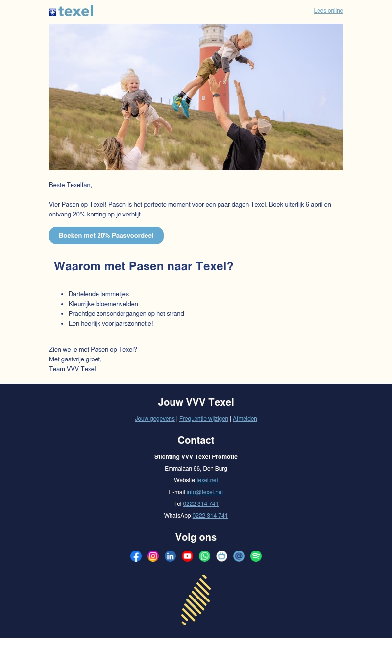 Pasen op Texel met 20% korting Pasen op Texel met 20% korting