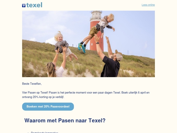 Pasen op Texel met 20% korting