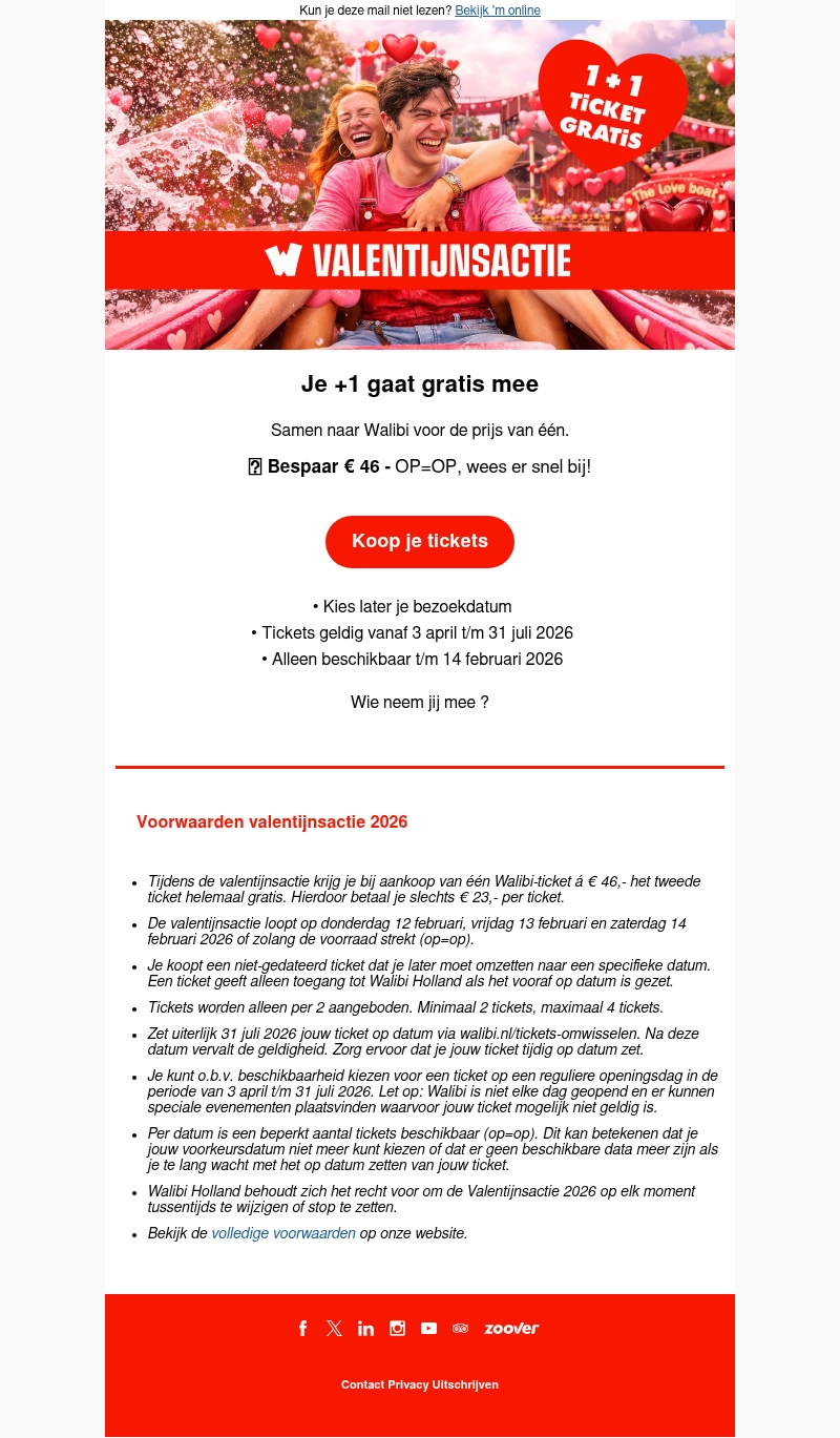 1+1 ticket gratis – Valentijnsactie ❤️ 1+1 ticket gratis – Valentijnsactie ❤️