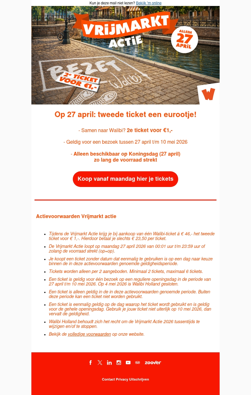 👑 Op Koningsdag: je 2e ticket voor €1 👑 Op Koningsdag: je 2e ticket voor €1