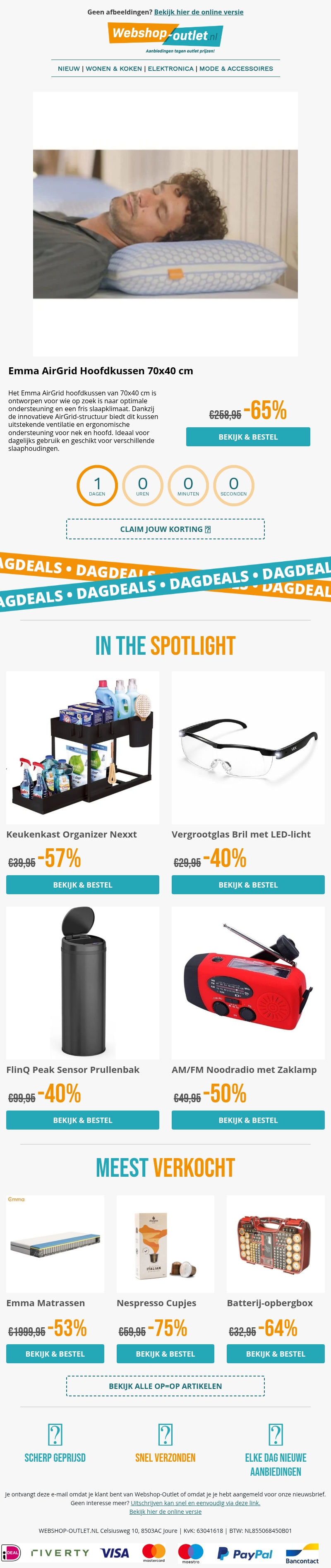 Emma Airgrid Hoofdkussen / Keukenkast Organizer / Thermosokken / Noodradio / Peak Prullenbak van FlinQ Emma Airgrid Hoofdkussen / Keukenkast Organizer / Thermosokken / Noodradio / Peak Prullenbak van FlinQ