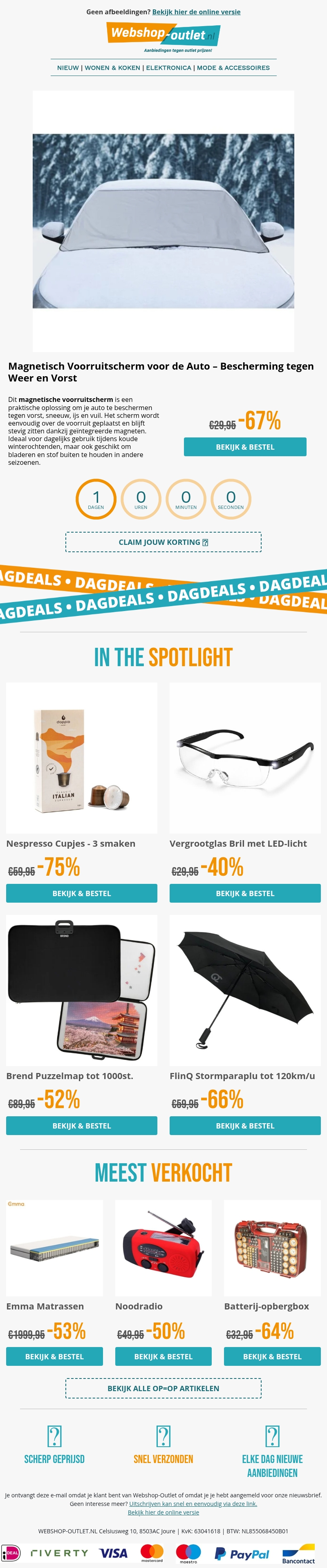 Magnetische Auto Voorruit Scherm / Storm Paraplu / Vergrootglasbril met Led / Brend Puzzelmap / Nespresso Koffiecupjes Magnetische Auto Voorruit Scherm / Storm Paraplu / Vergrootglasbril met Led / Brend Puzzelmap / Nespresso Koffiecupjes