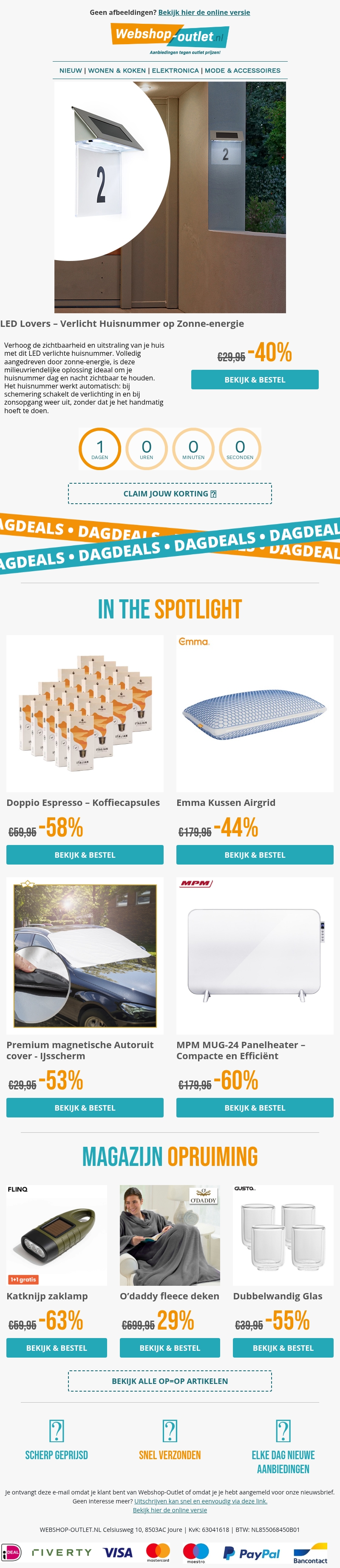 Verlicht huisnummer / Nespresso Koffie / Emma Airgrid Kussen / MPM Panelheater / Magnetisch Autoruit IJsscherm Verlicht huisnummer / Nespresso Koffie / Emma Airgrid Kussen / MPM Panelheater / Magnetisch Autoruit IJsscherm