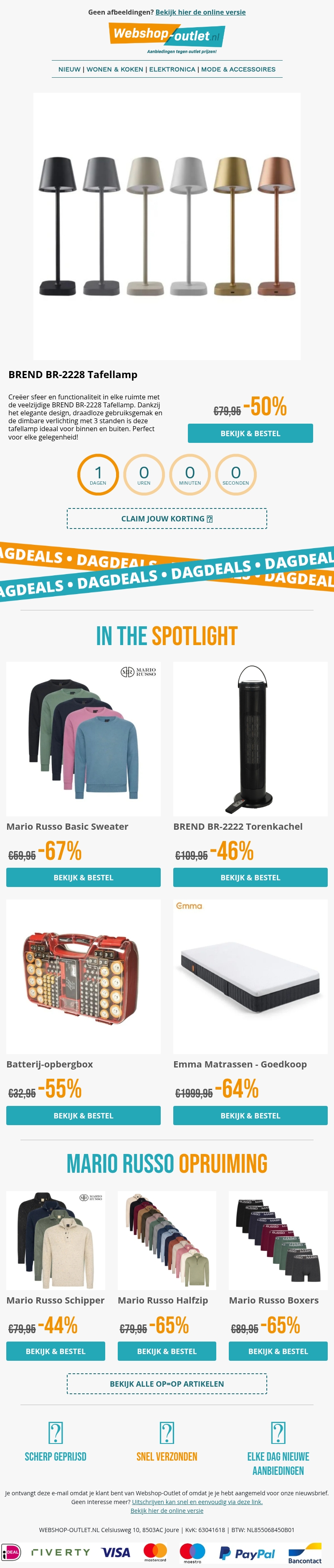Brend Tafellamp / Mario Russo Sweaters / Brend Torenkachel / Batterij Opbergbox / Emma Matrassen Brend Tafellamp / Mario Russo Sweaters / Brend Torenkachel / Batterij Opbergbox / Emma Matrassen