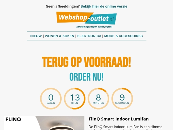 🛒 Populaire FlinQ LumiFan Plafondventilator terug OP = OP!