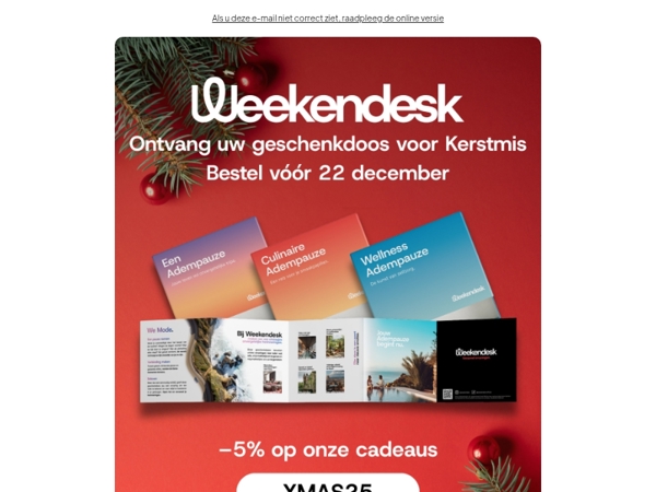 LAATSTE DAGEN om uw Weekendesk-cadeaupakket voor Kerstmis te ontvangen