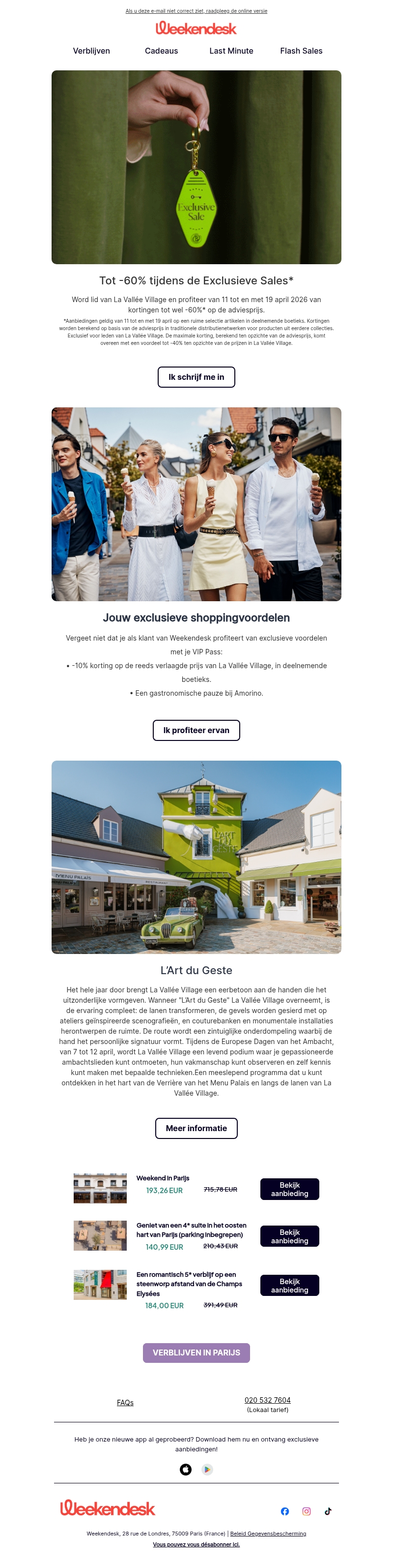 Tot -60%* korting tijdens de Exclusieve Sales in La Vallée Village – Parijs Tot -60%* korting tijdens de Exclusieve Sales in La Vallée Village – Parijs