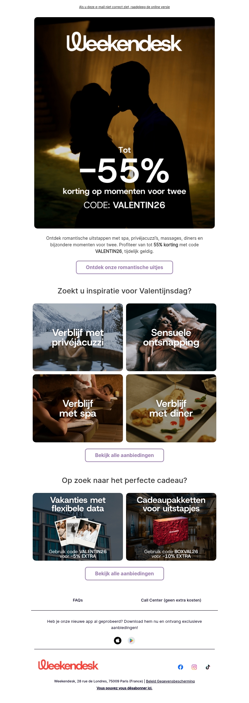 Tot 55% korting op uitstappen voor Valentijn Tot 55% korting op uitstappen voor Valentijn