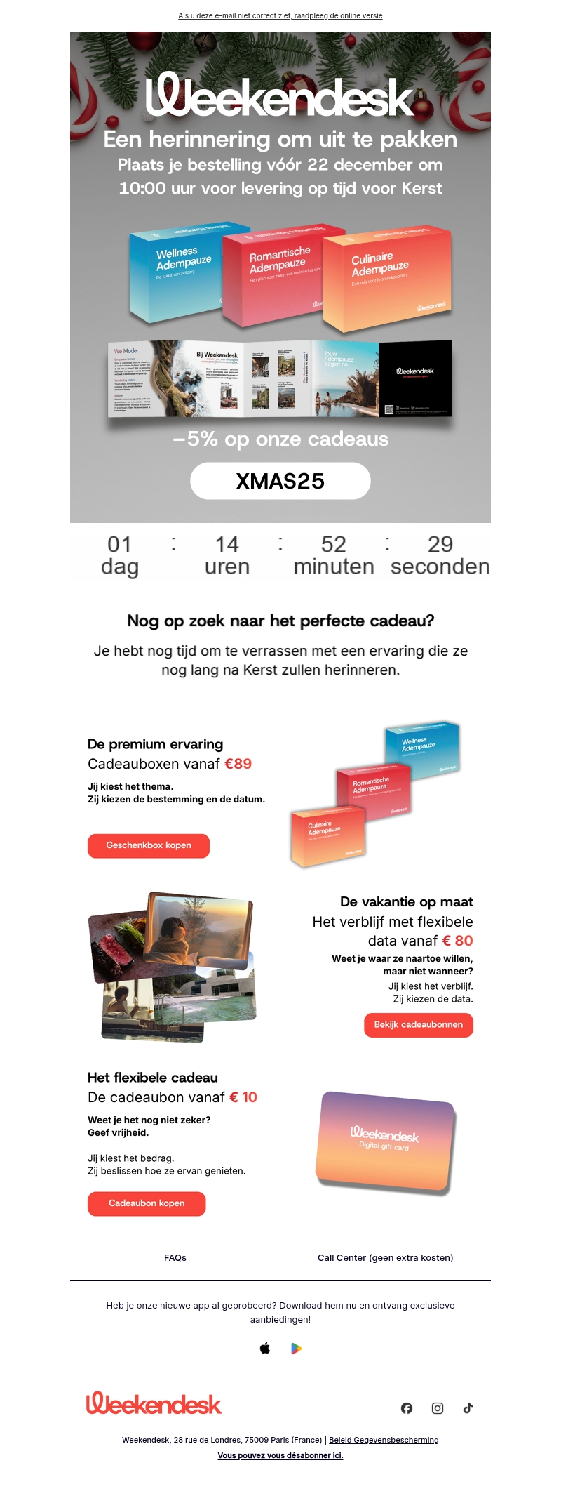 Laatste uren om je cadeaubox op tijd voor Kerst te ontvangen Laatste uren om je cadeaubox op tijd voor Kerst te ontvangen