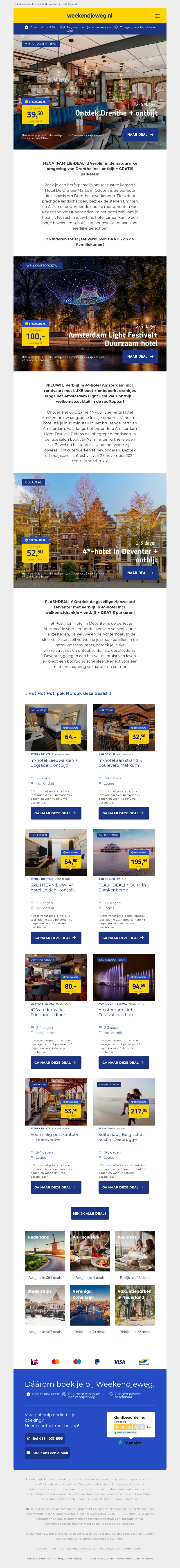 ⏰ Actie Alarm! ⚡ Drenthe + ontbijt + GRATIS parkeren €39,50 | Amsterdam Light Festival + EXTRA'S €100 | 4*-hotel Deventer + ontbijt + GRATIS parkeren €52,50 ⏰ Actie Alarm! ⚡ Drenthe + ontbijt + GRATIS parkeren €39,50 | Amsterdam Light Festival + EXTRA'S €100 | 4*-hotel Deventer + ontbijt + GRATIS parkeren €52,50