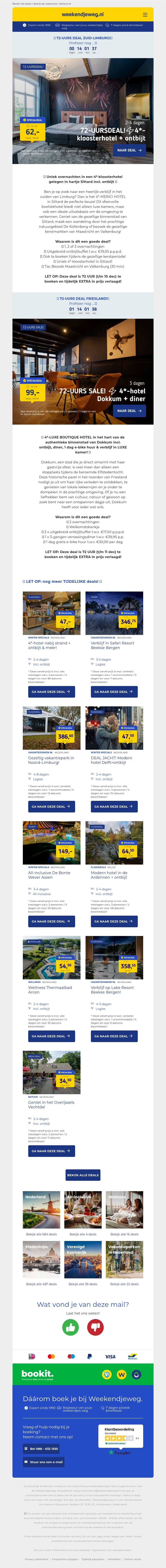 ⚡ MEGA MAANDAG-DEALS - Boek 72-uur: 4*-kloosterhotel Limburg + ontbijt €62 & 3 dgn 4*-boutiquehotel Dokkum + EXTRA'S €99! 🤯😱 ⚡ MEGA MAANDAG-DEALS - Boek 72-uur: 4*-kloosterhotel Limburg + ontbijt €62 & 3 dgn 4*-boutiquehotel Dokkum + EXTRA'S €99! 🤯😱