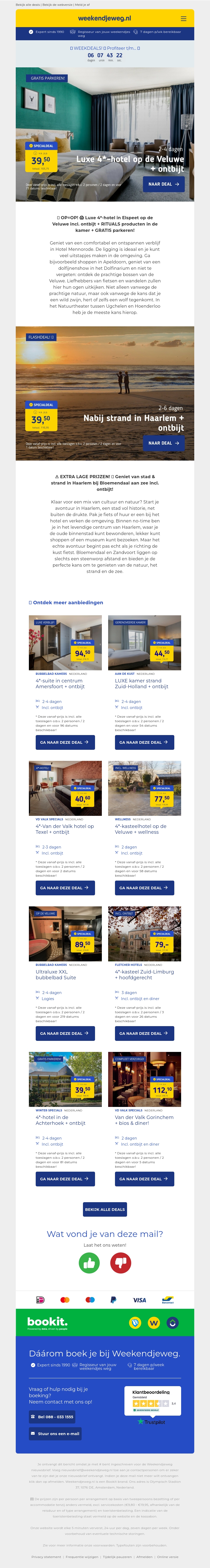 💥 Weekdeals! 💥 Boek NU: 4*-hotel Veluwe + ontbijt OF Haarlem + ontbijt €39,50 p.p. 🤯 - T/m 16 januari! ⏰ 💥 Weekdeals! 💥 Boek NU: 4*-hotel Veluwe + ontbijt OF Haarlem + ontbijt €39,50 p.p. 🤯 - T/m 16 januari! ⏰