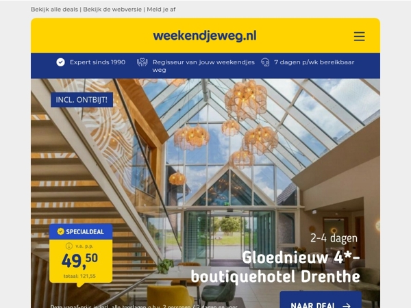 Gloednieuw 4*-boutiquehotel Drenthe + ontbijt 49,50 | Magisch Maastricht + 4*-hotel & ontbijt 49,50 p.p.!