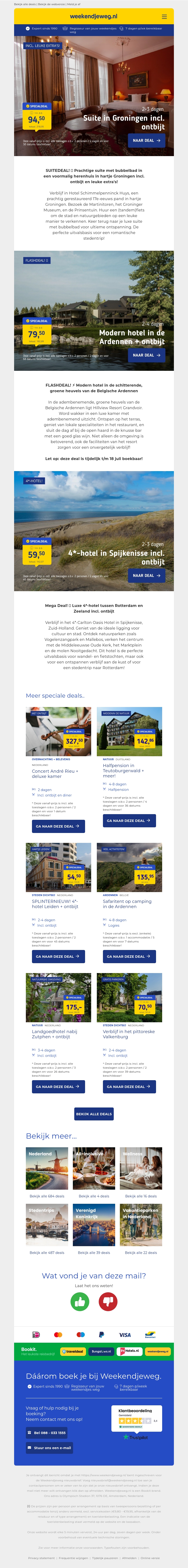 3x WEEKDEALS! 🔥 Suite in Groningen + ontbijt €94,50 | Prachtig nieuw hotel in de Ardennen + ontbijt €79,50 | Luxe 4*-hotel tussen Rotterdam en Zeeland + ontbijt €59,50 3x WEEKDEALS! 🔥 Suite in Groningen + ontbijt €94,50 | Prachtig nieuw hotel in de Ardennen + ontbijt €79,50 | Luxe 4*-hotel tussen Rotterdam en Zeeland + ontbijt €59,50