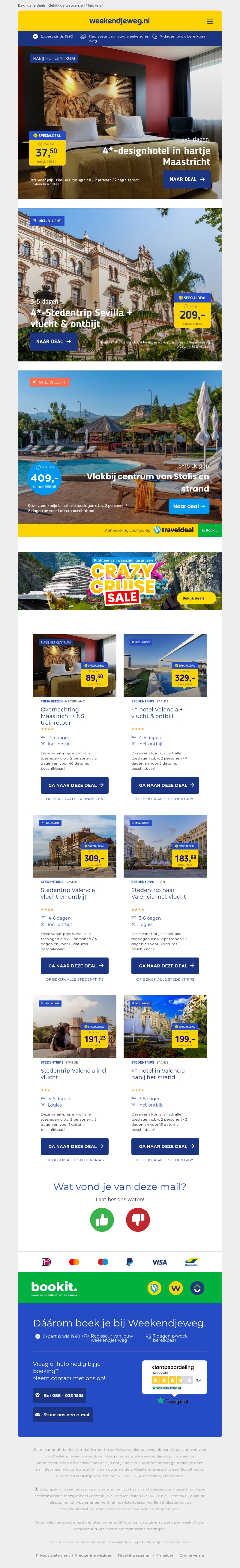4*-designhotel in hartje Maastricht v.a. €37.50 per persoon | 4*-Stedentrip Sevilla + vlucht & ontbijt v.a. €209 per persoon & meer 4*-designhotel in hartje Maastricht v.a. €37.50 per persoon | 4*-Stedentrip Sevilla + vlucht & ontbijt v.a. €209 per persoon & meer