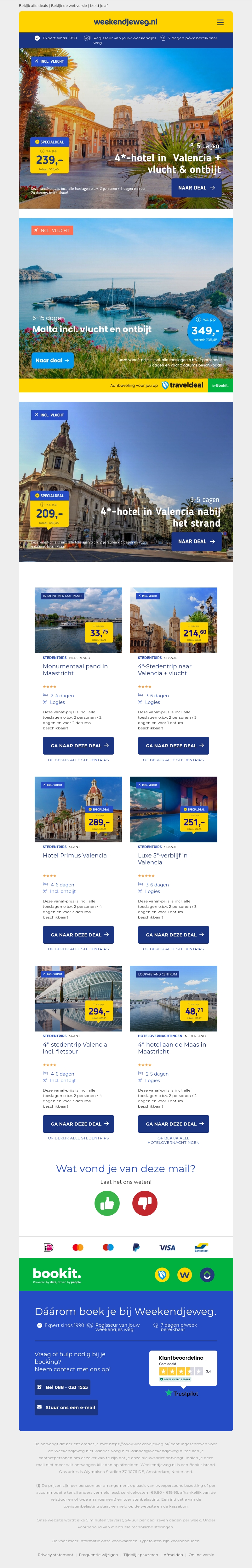 4*-hotel in Valencia + vlucht & ontbijt v.a. €239 per persoon | Malta incl. vlucht en ontbijt v.a. €349 per persoon & meer 4*-hotel in Valencia + vlucht & ontbijt v.a. €239 per persoon | Malta incl. vlucht en ontbijt v.a. €349 per persoon & meer