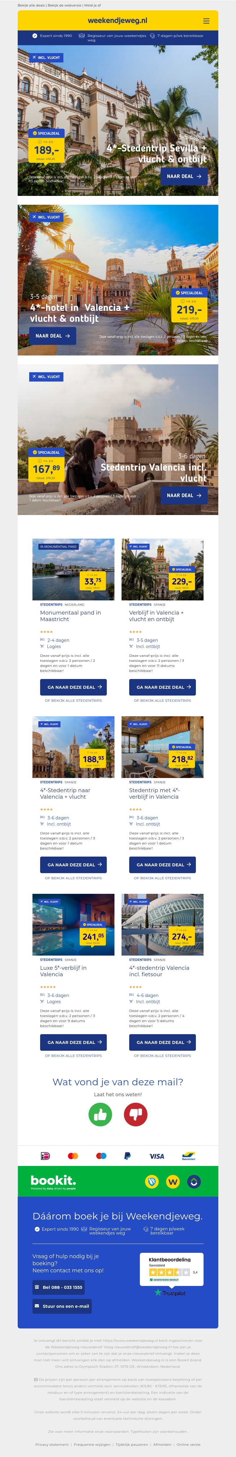 4*-Stedentrip Sevilla + vlucht & ontbijt v.a. €189 per persoon | 4*-hotel in Valencia + vlucht & ontbijt v.a. €219 per persoon & meer 4*-Stedentrip Sevilla + vlucht & ontbijt v.a. €189 per persoon | 4*-hotel in Valencia + vlucht & ontbijt v.a. €219 per persoon & meer