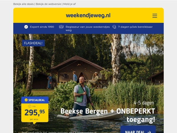 ⚡ Start je week goed: 3x nieuwe flashdeals live! 👉 Beekse Bergen v.a. 295,95 | Kasteelhotel Belgisch Limburg v.a. 59,50 p.p. | Volendam v.a. 54,50 p.p.