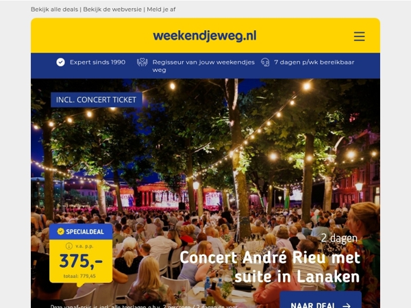 Beleef André Rieu 2026: incl. hotel + LUXE SUITE v.a. 375 | Boutique hotel Drenthe o.b.v. halfpension v.a. 89 p.p.!