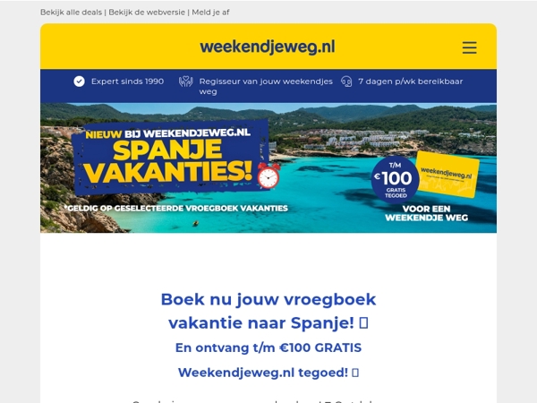 Nieuw: Spanje Vakanties! 🌴 + GRATIS tot €100 Weekendjeweg.nl tegoed! 🎁