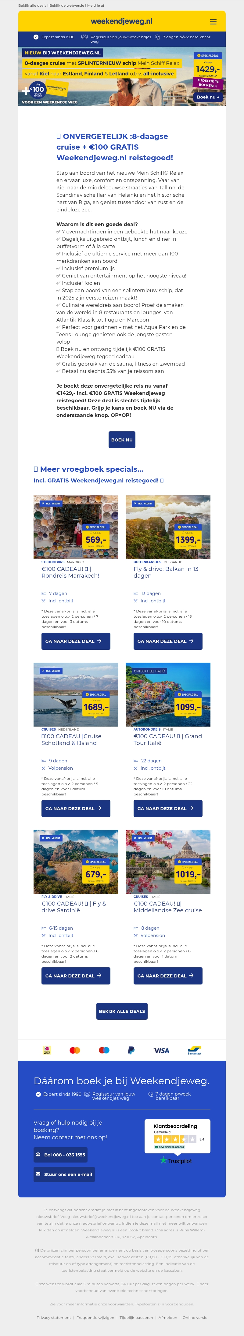 🚢 All-inclusive Cruise Deal: 8-daagse cruise van Kiel naar Talinn, Helsinki & Riga v.a. 1429,- + €100 GRATIS Weekendjeweg.nl reistegoed! 🎁 🚢 All-inclusive Cruise Deal: 8-daagse cruise van Kiel naar Talinn, Helsinki & Riga v.a. 1429,- + €100 GRATIS Weekendjeweg.nl reistegoed! 🎁