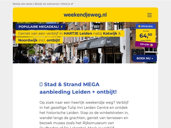 Stad & Strand MEGA aanbieding Leiden + ontbijt 64,50 p.p.! 💥