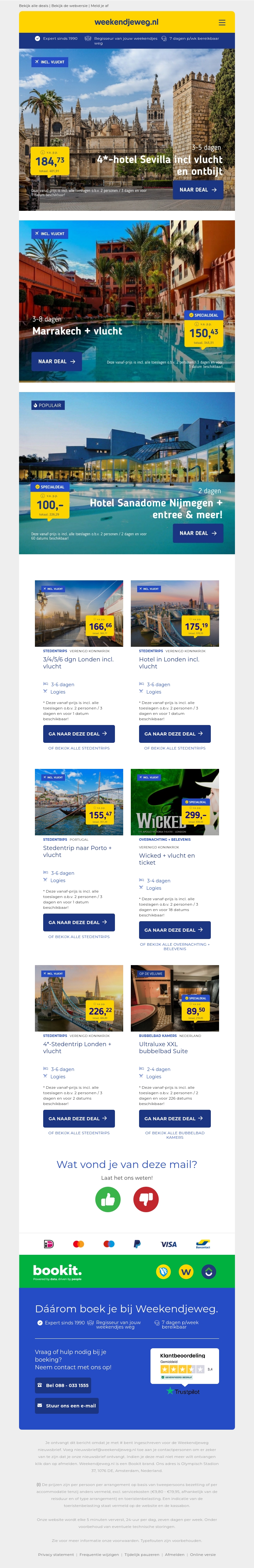 4*-hotel Sevilla incl vlucht en ontbijt v.a. €184.73 per persoon | Marrakech + vlucht v.a. €150.43 per persoon & nog veel meer 4*-hotel Sevilla incl vlucht en ontbijt v.a. €184.73 per persoon | Marrakech + vlucht v.a. €150.43 per persoon & nog veel meer