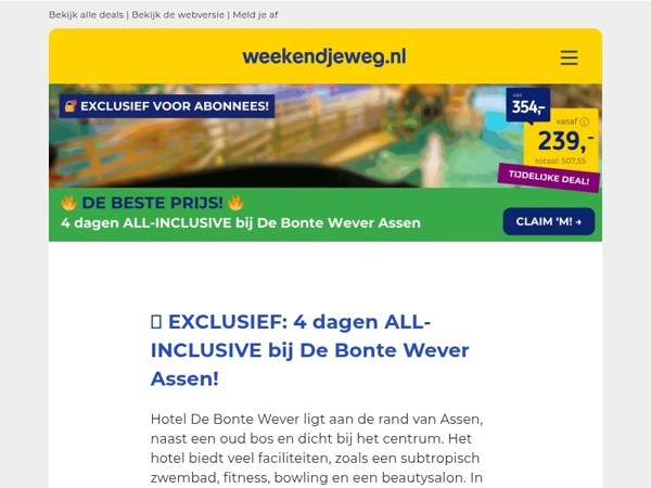 🔐 EXCLUSIEVE DEAL: 4 dagen ALL-INCLUSIVE bij De Bonte Wever Assen v.a. 239,- p.p.! 🔥😱
