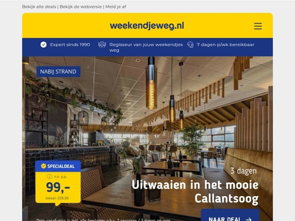 3 dgn uitwaaien Callantsoog + diner v.a. 99 | Stedentrip naar Porto incl. vlucht v.a. 209 p.p.!